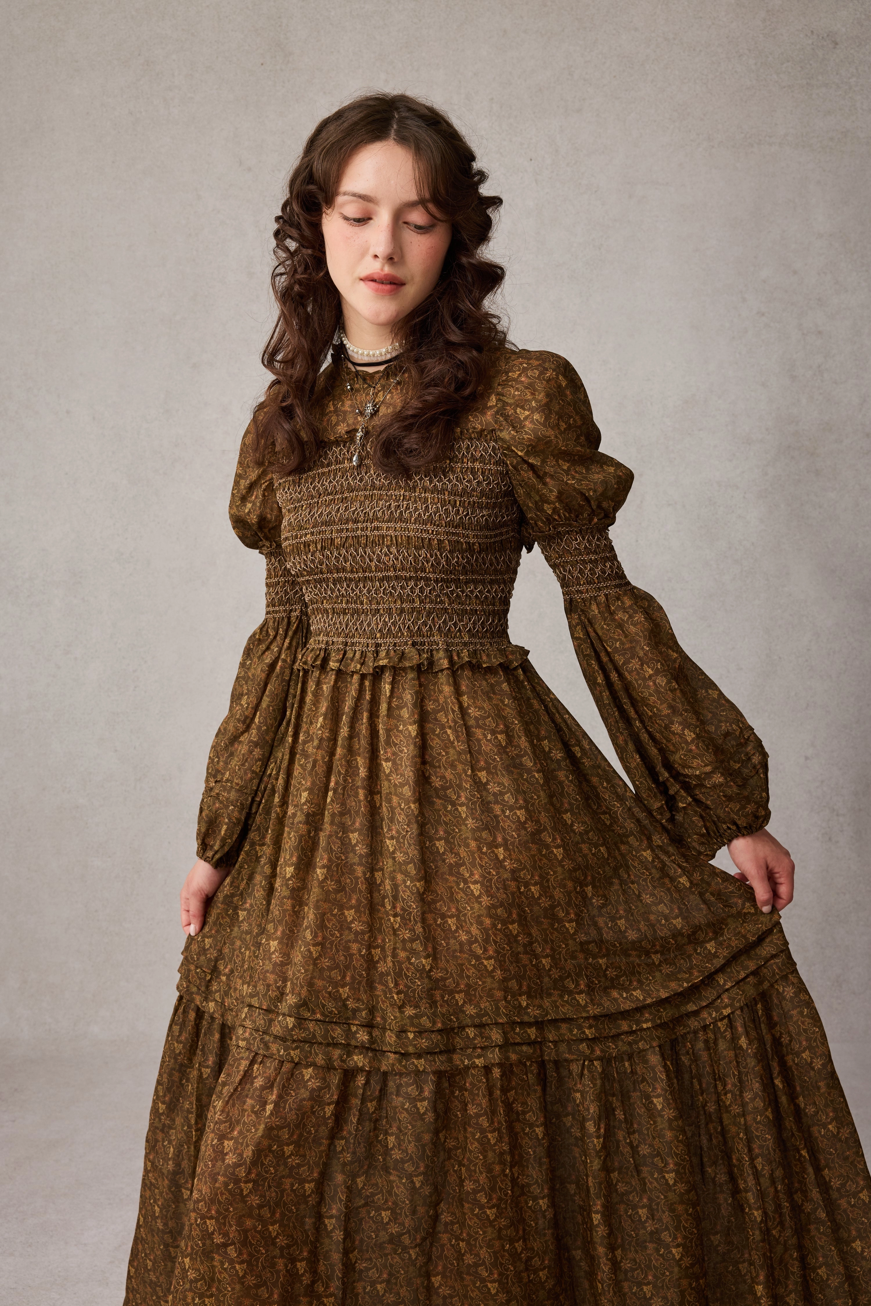 Jane 33 |Edward Smocking Linen Dress Chemise ReflectiveTrimDetails Formal Shirt