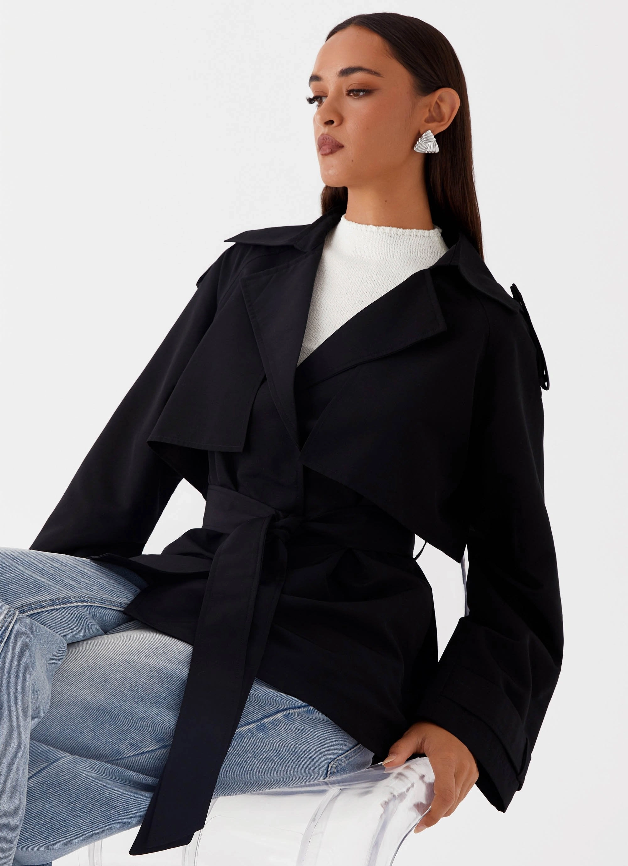 Seamless Technology Ace Of Spades Cropped Trench Coat - Black