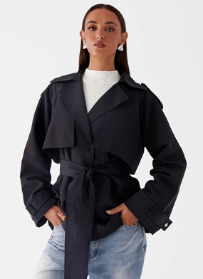 Ace Of Spades Cropped Trench Coat - Black Modern Travel Look clean design