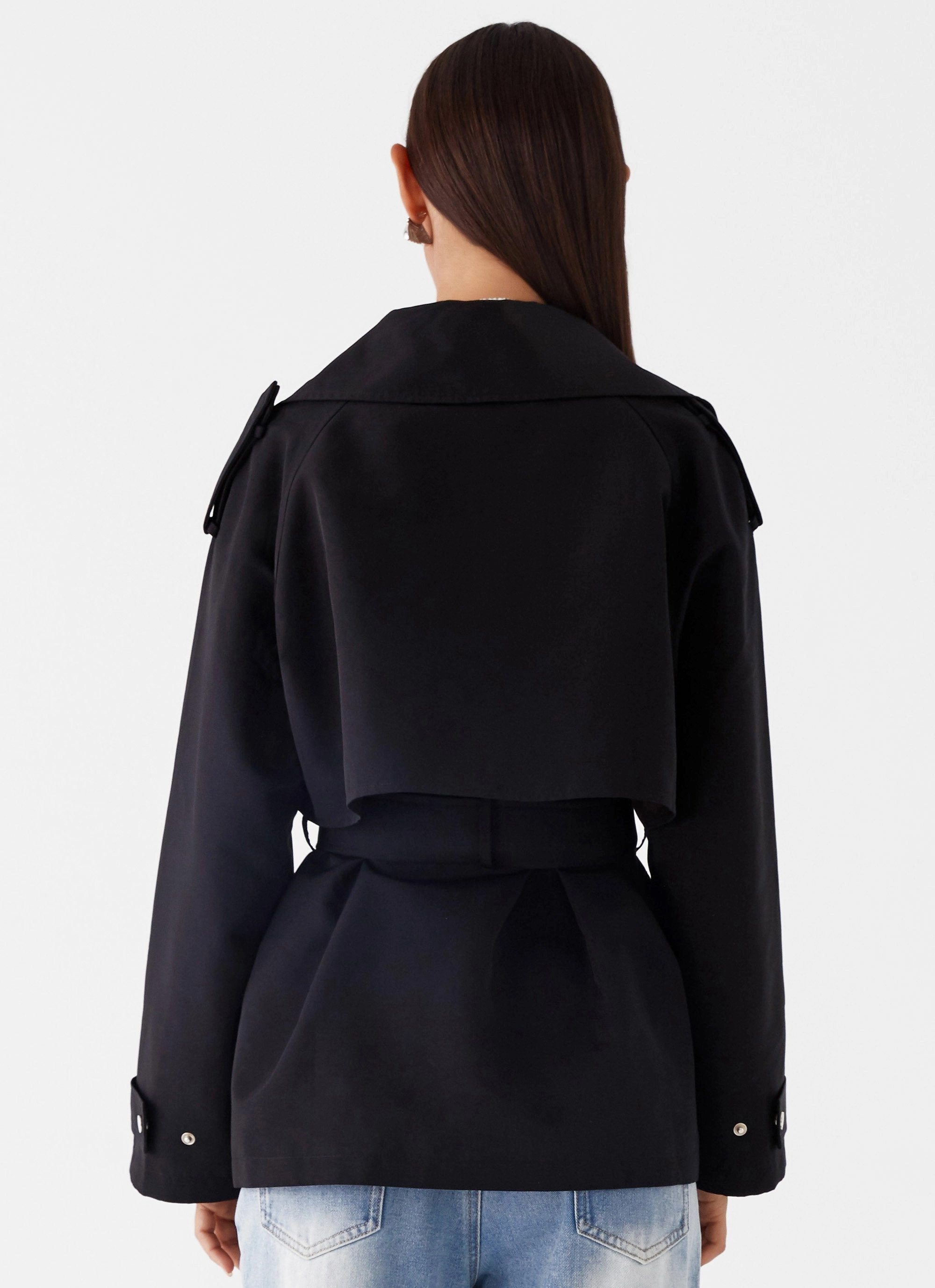 Ace Of Spades Cropped Trench Coat - Black Insulated Design