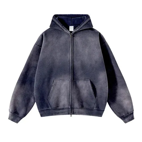 Acid Wash Zip Up Hoodie