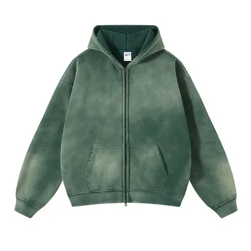 Acid Wash Zip Up Hoodie