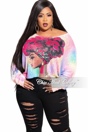 Final Sale Plus Size Long Sleeve Afrocentric Top in Fuchsia Multi Color Outdoor Activity Core Flex