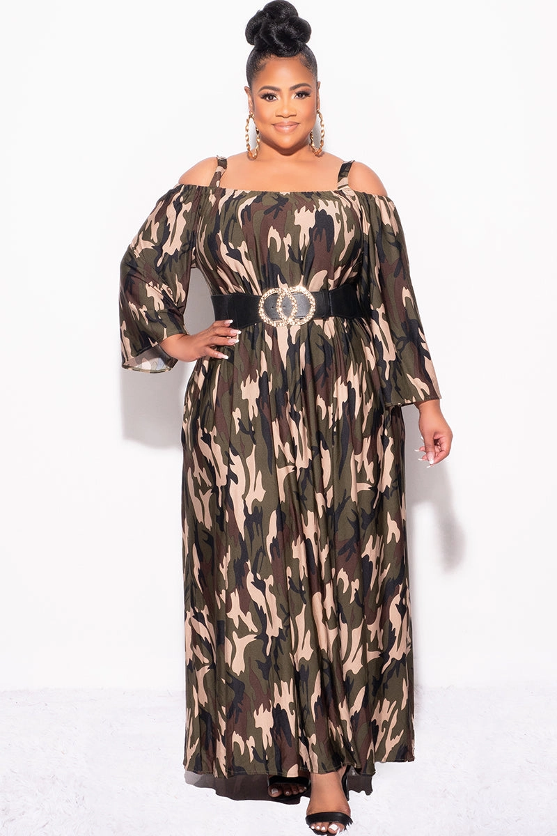 GussetedCrotch Wrinkle Resistant Finish Final Sale Plus Size Maxi Dress with Shoulder Straps in Camouflage