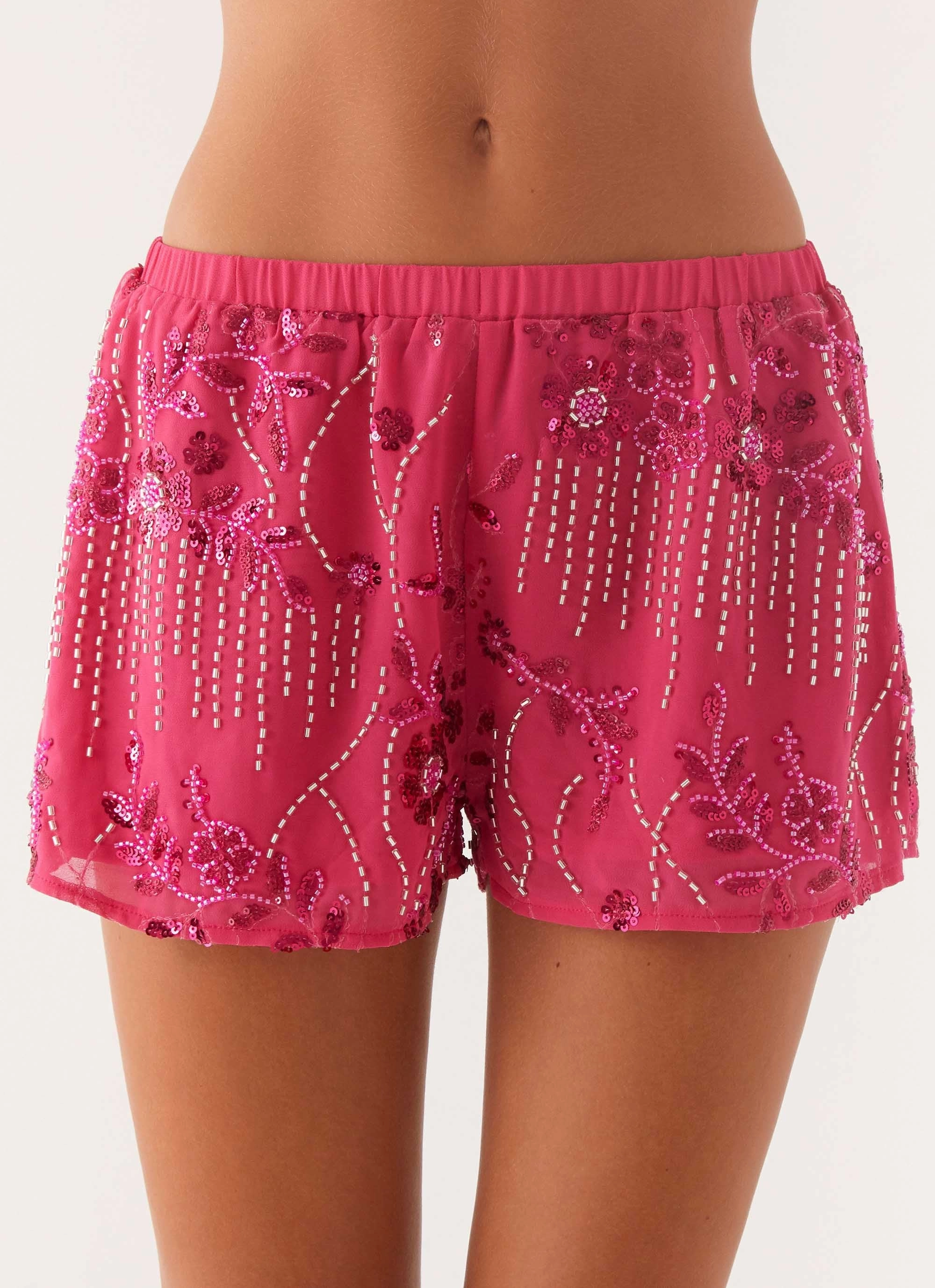 Mercer Sequin Mini Shorts - Fuchsia No Frills Fit