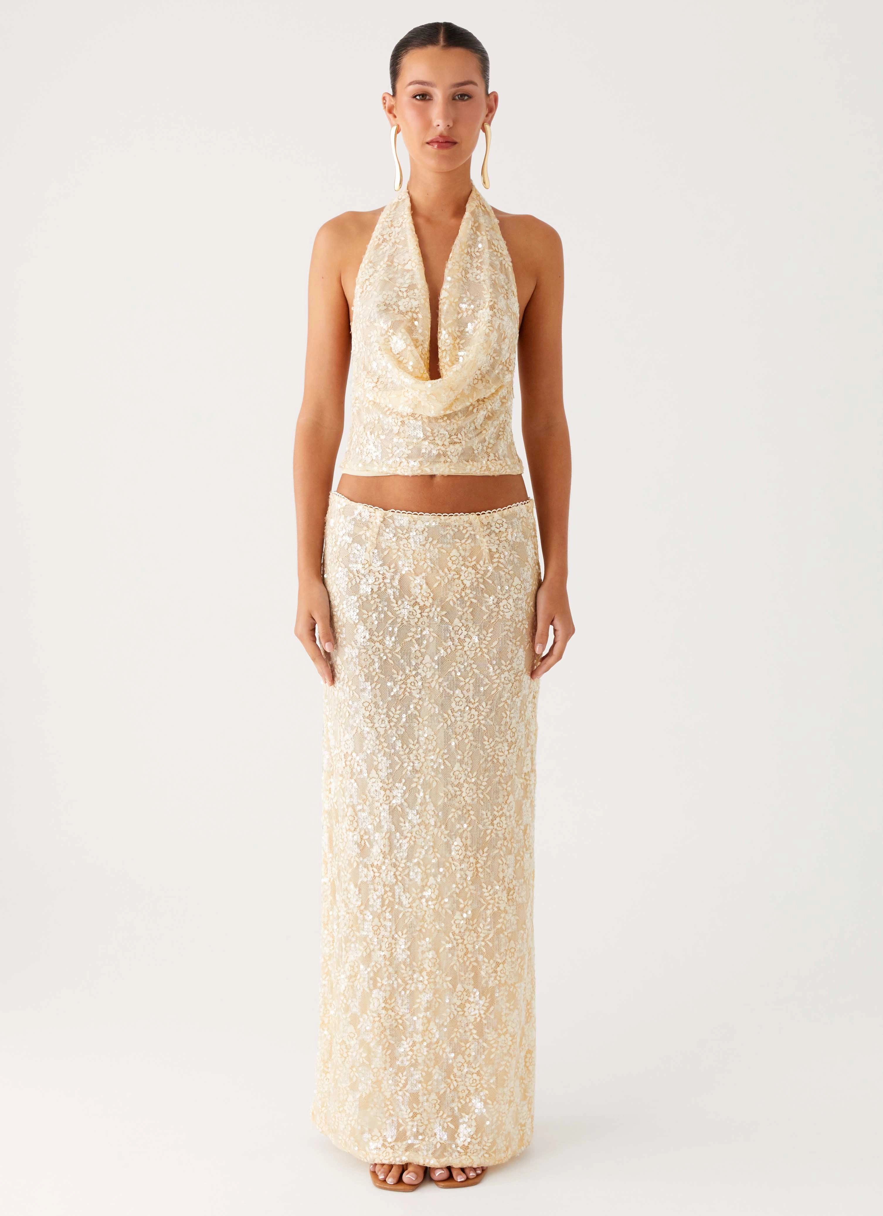 Bling It On Maxi Skirt - Ivory Flexible Gusset Design