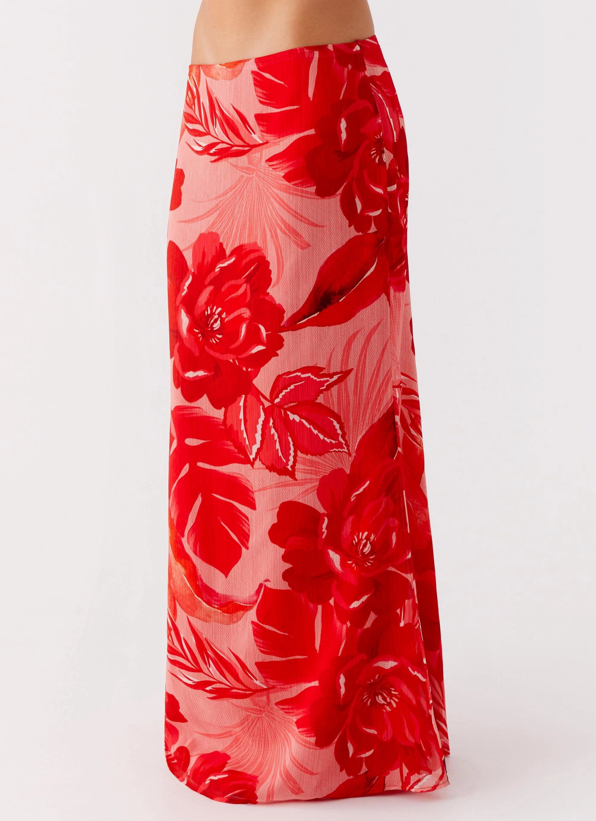 Clean Fit ReflectiveAccentDetails Soulful Low Rise Maxi Skirt - Sicily Sunsets Print