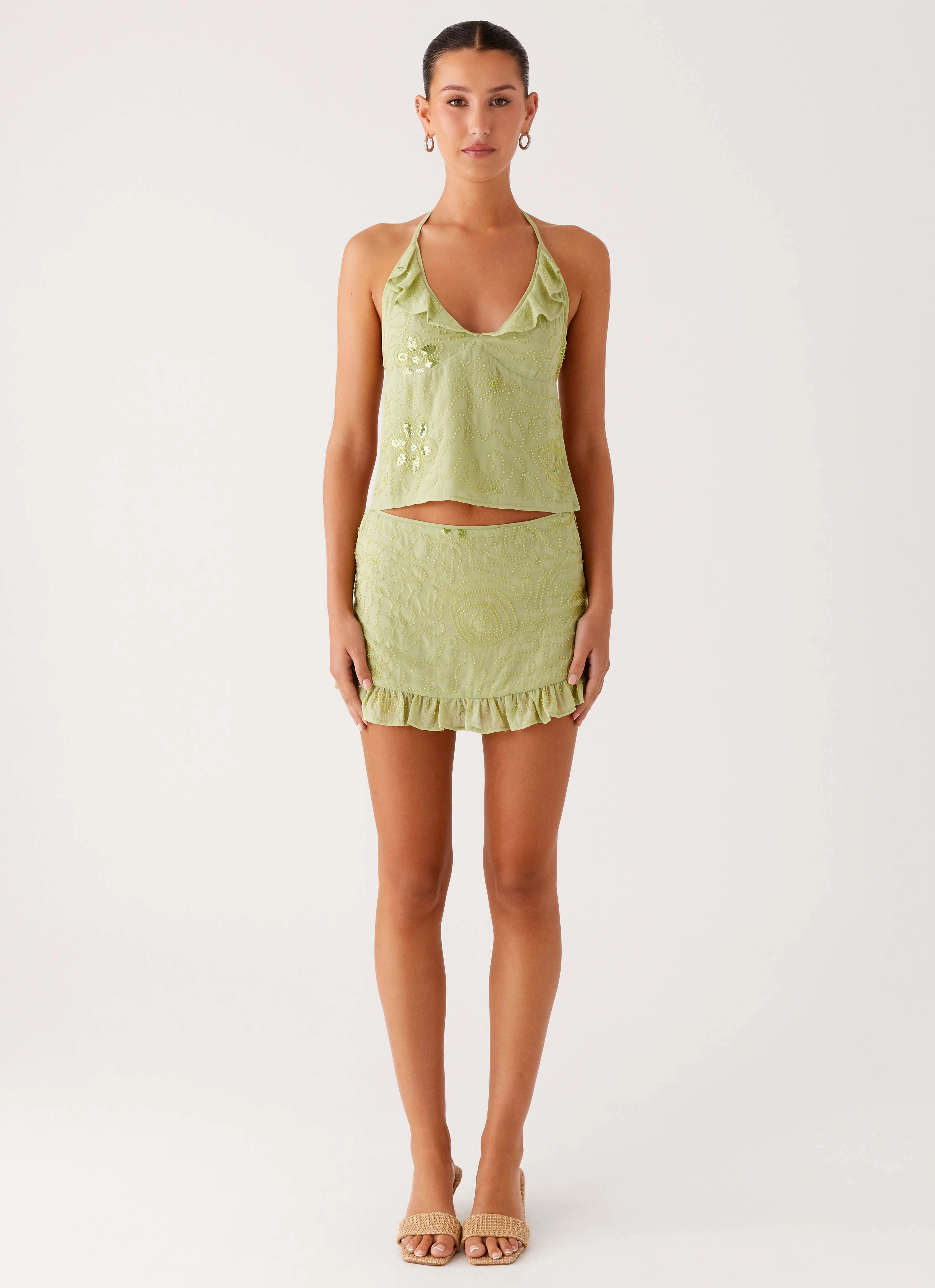 Stylish Look Savoir Beaded Mini Skirt - Mint