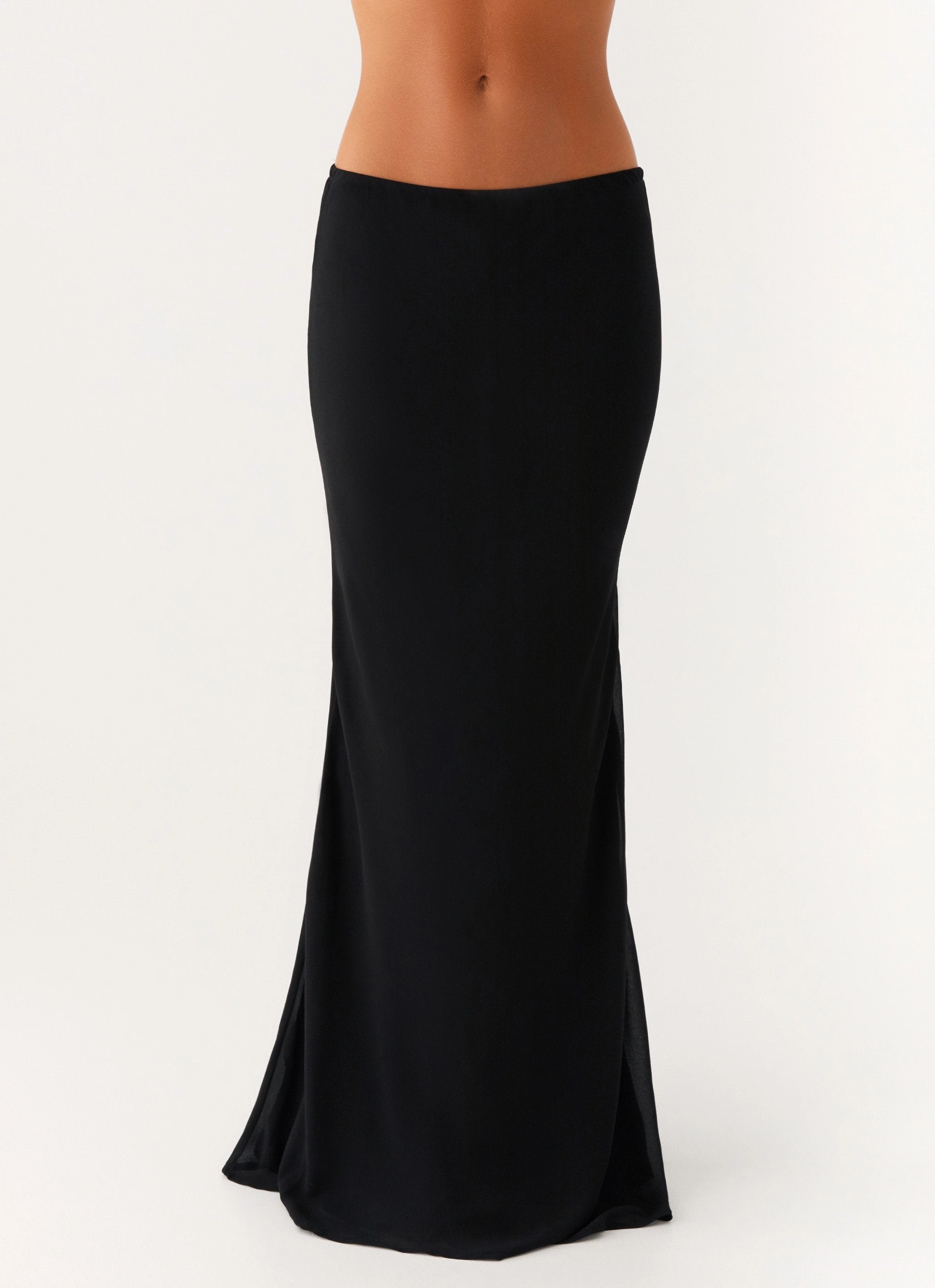 Chilly Weather Comfort Breathable Waist Canyon Chiffon Maxi Skirt - Black