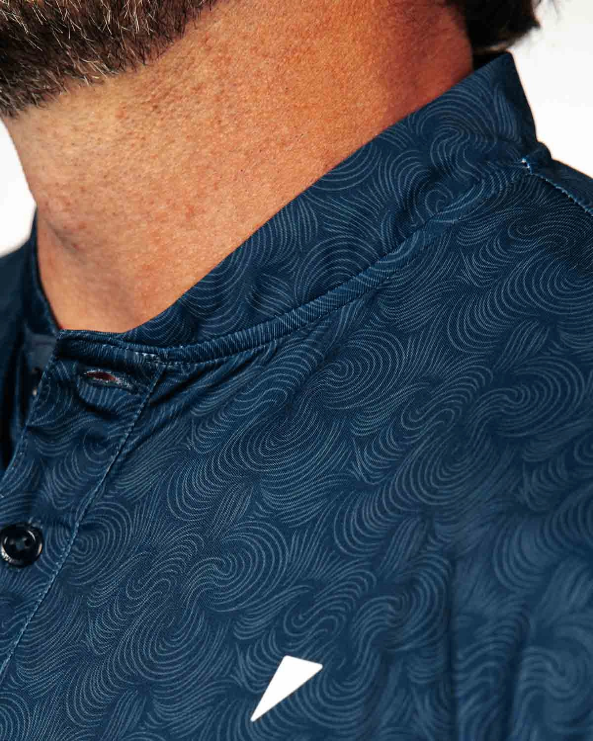 Navy Swirl Blade Polo ButtonFront MultiDirectionalStretch