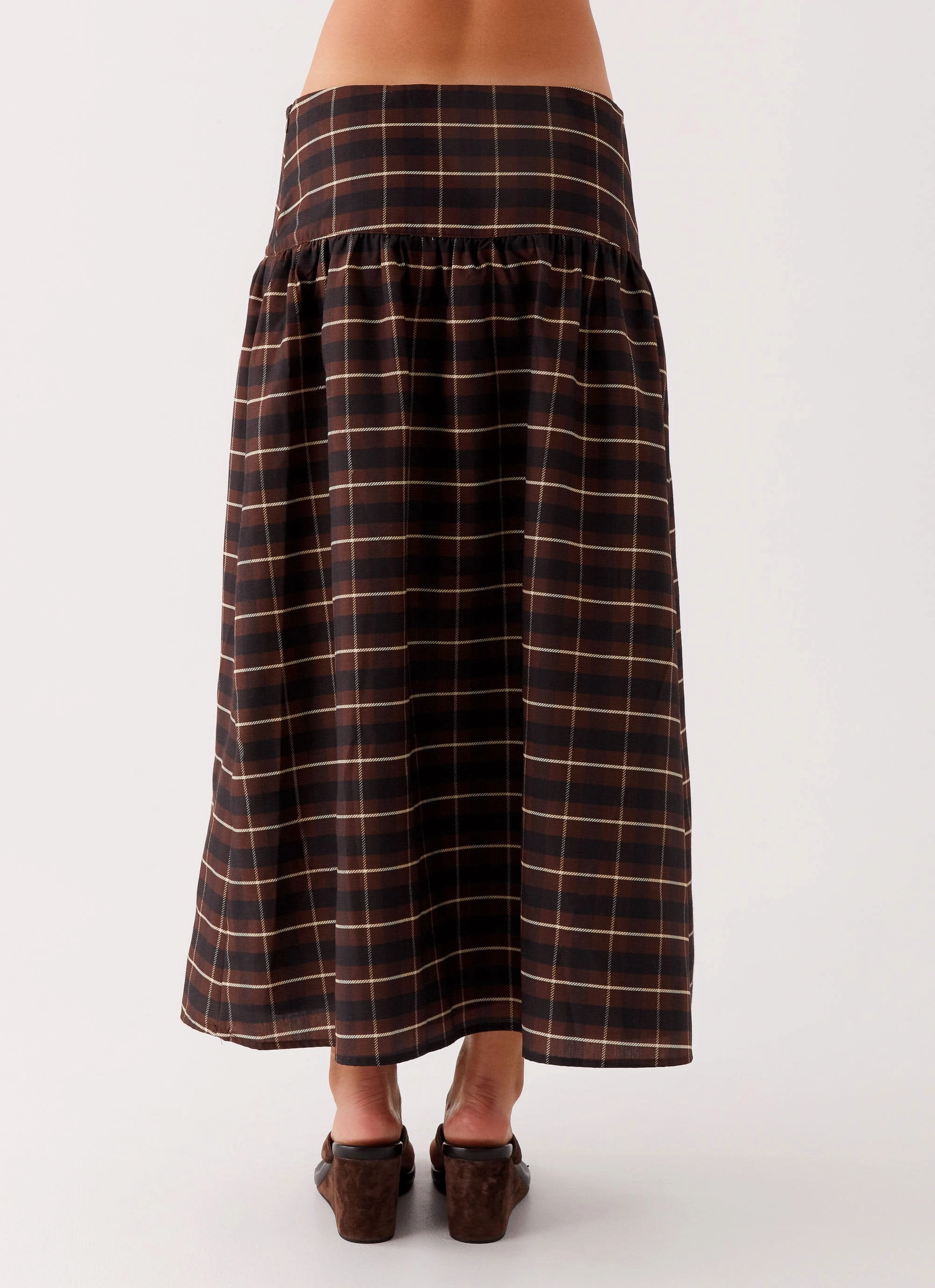 Quiet Places Midi Skirt - Chocolate Check Chilly Wear