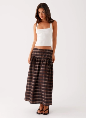 Quiet Places Midi Skirt - Chocolate Check Versatile Waist
