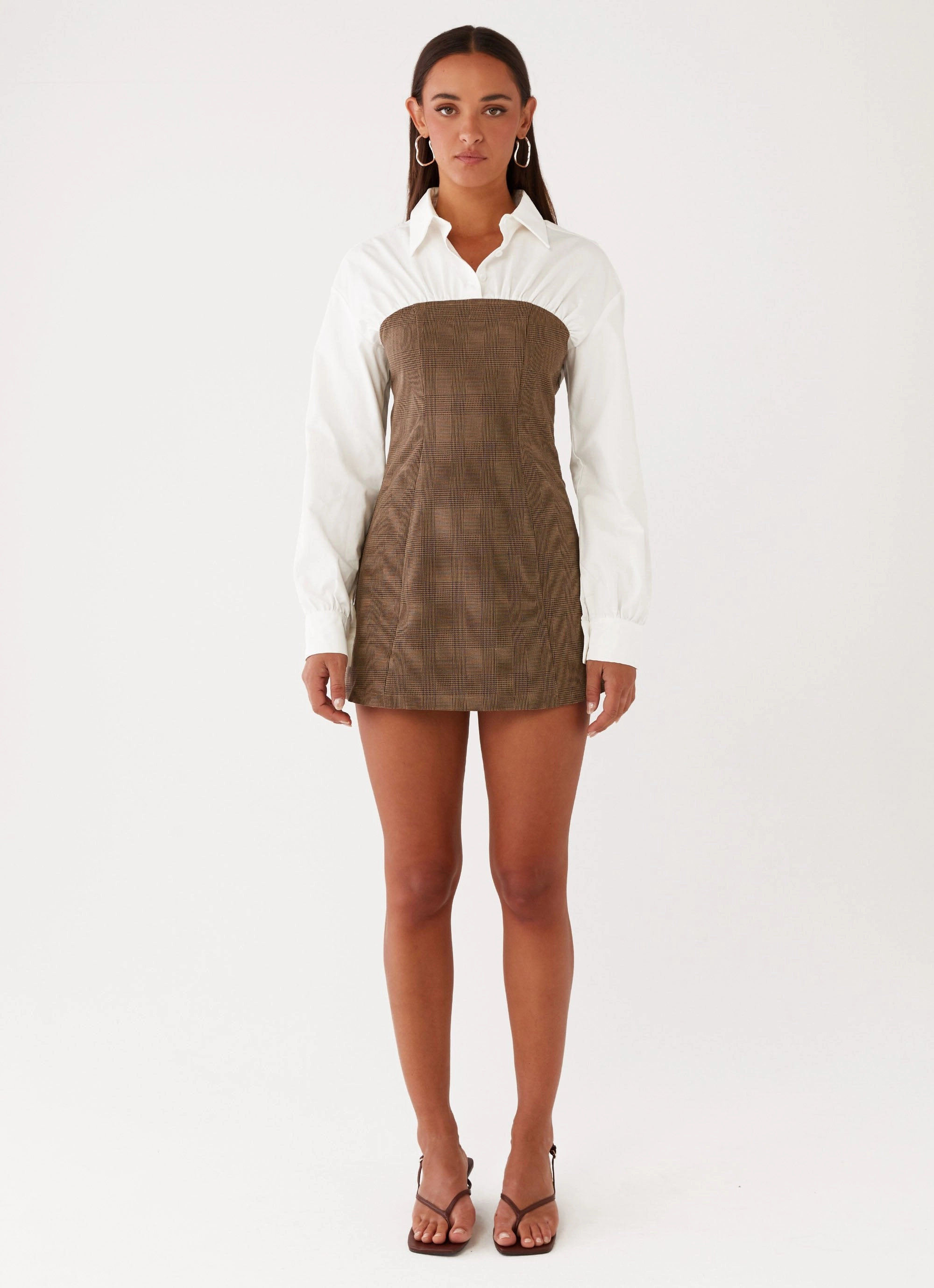 Adelaide Shirt Mini Dress - Brown Anniversary-Event
