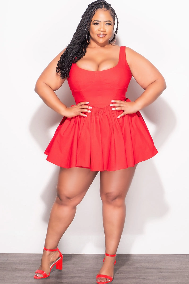 Smooth Finish Slim Fit Wear Final Sale Plus Size Poplin Babydoll Flare Mini Dress in Red