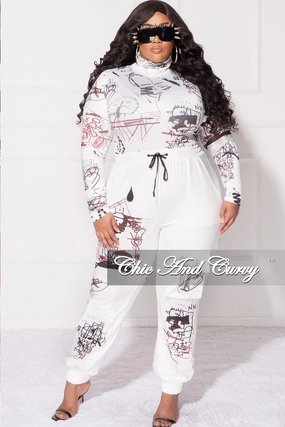 Durable Activewear Final Sale Plus Size 2pc Set in White with Black Graphic Print