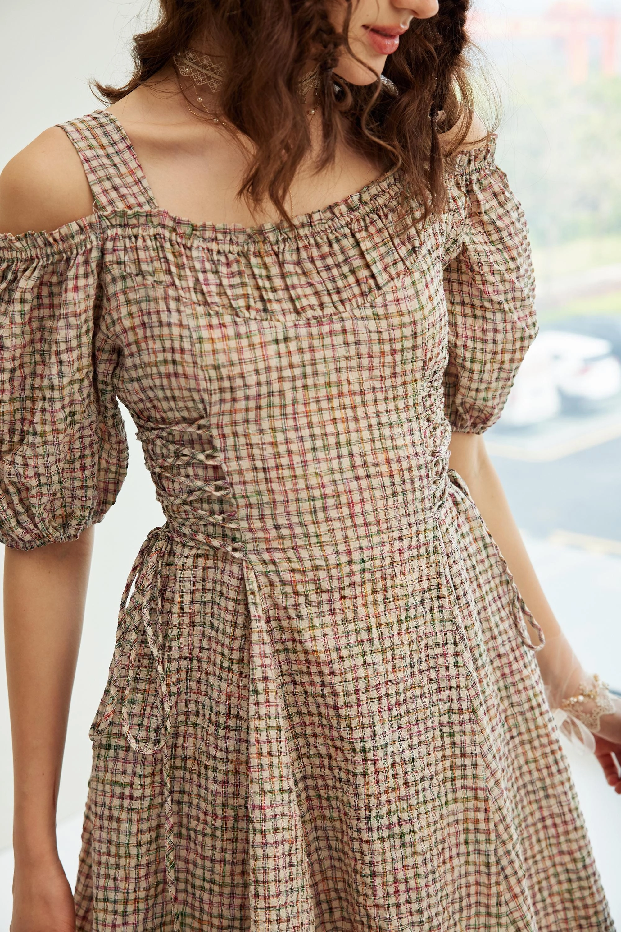 Mia 19 | halter linen dress with puff sleeves Organic Cotton Street Ready