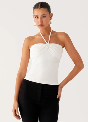 Good Thing Halter Top - White Tencel Blend Fabric FourWay Stretch