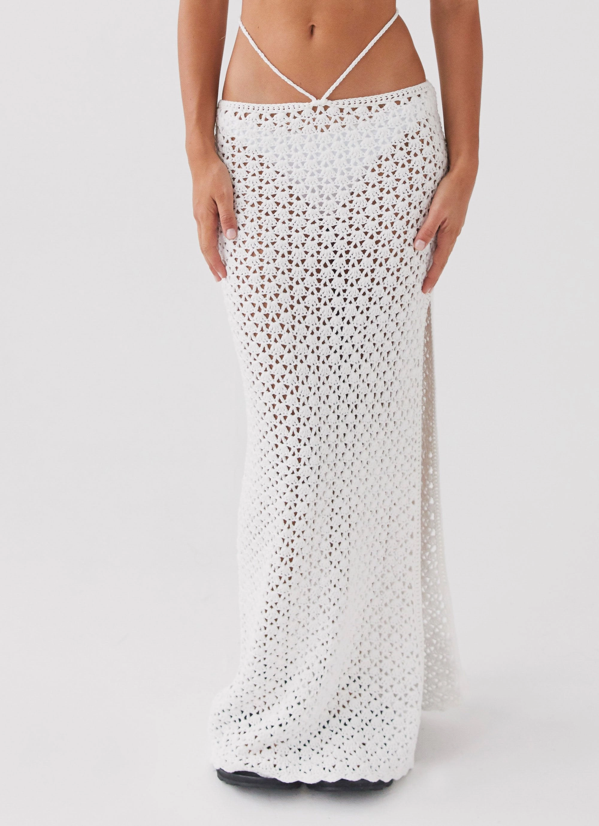 Mabel Bay Crochet Maxi Skirt - White Two Tone Design Light Travel Piece