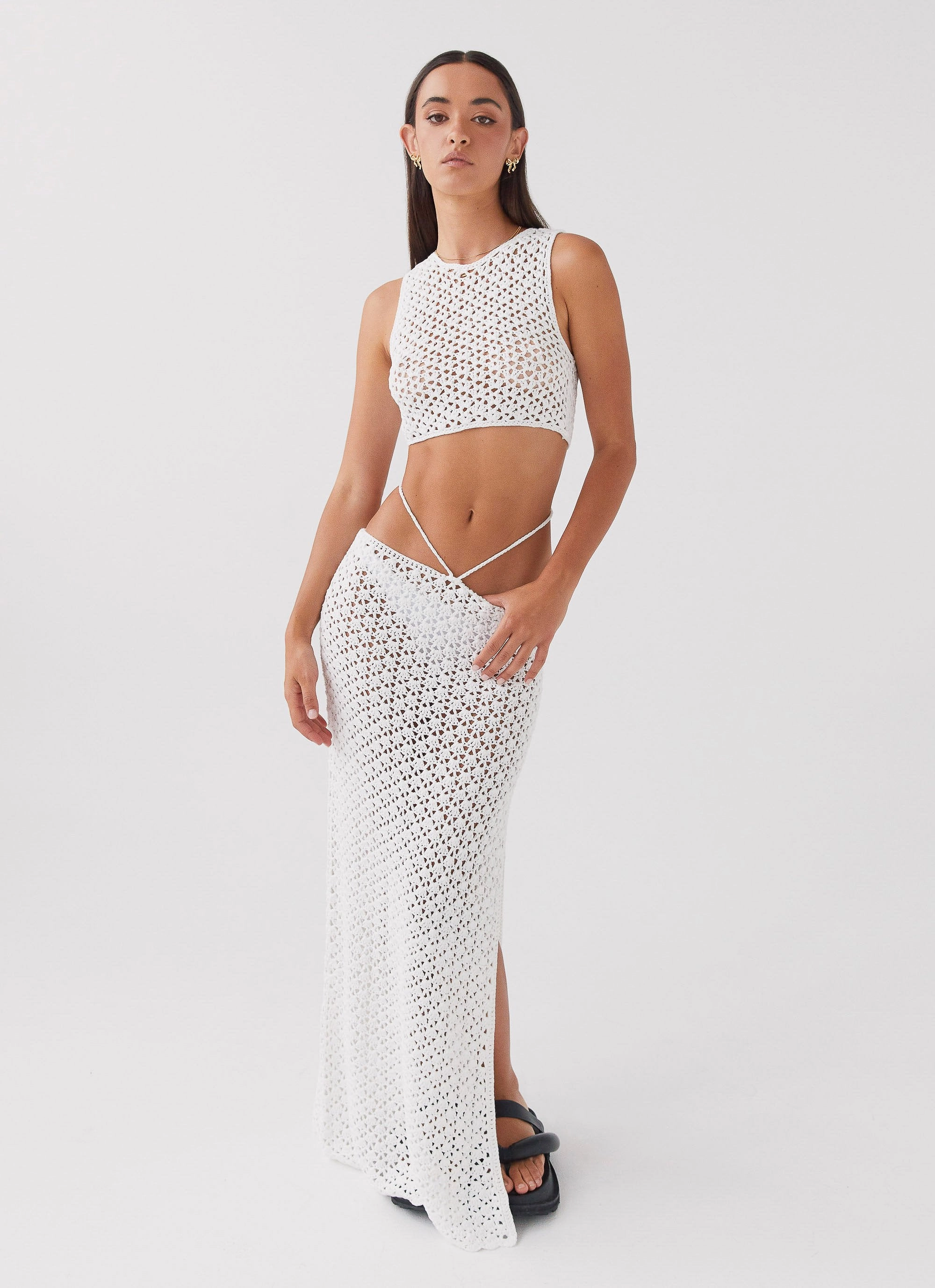 Mabel Bay Crochet Maxi Skirt - White Comfort Fit Design ModularLayering