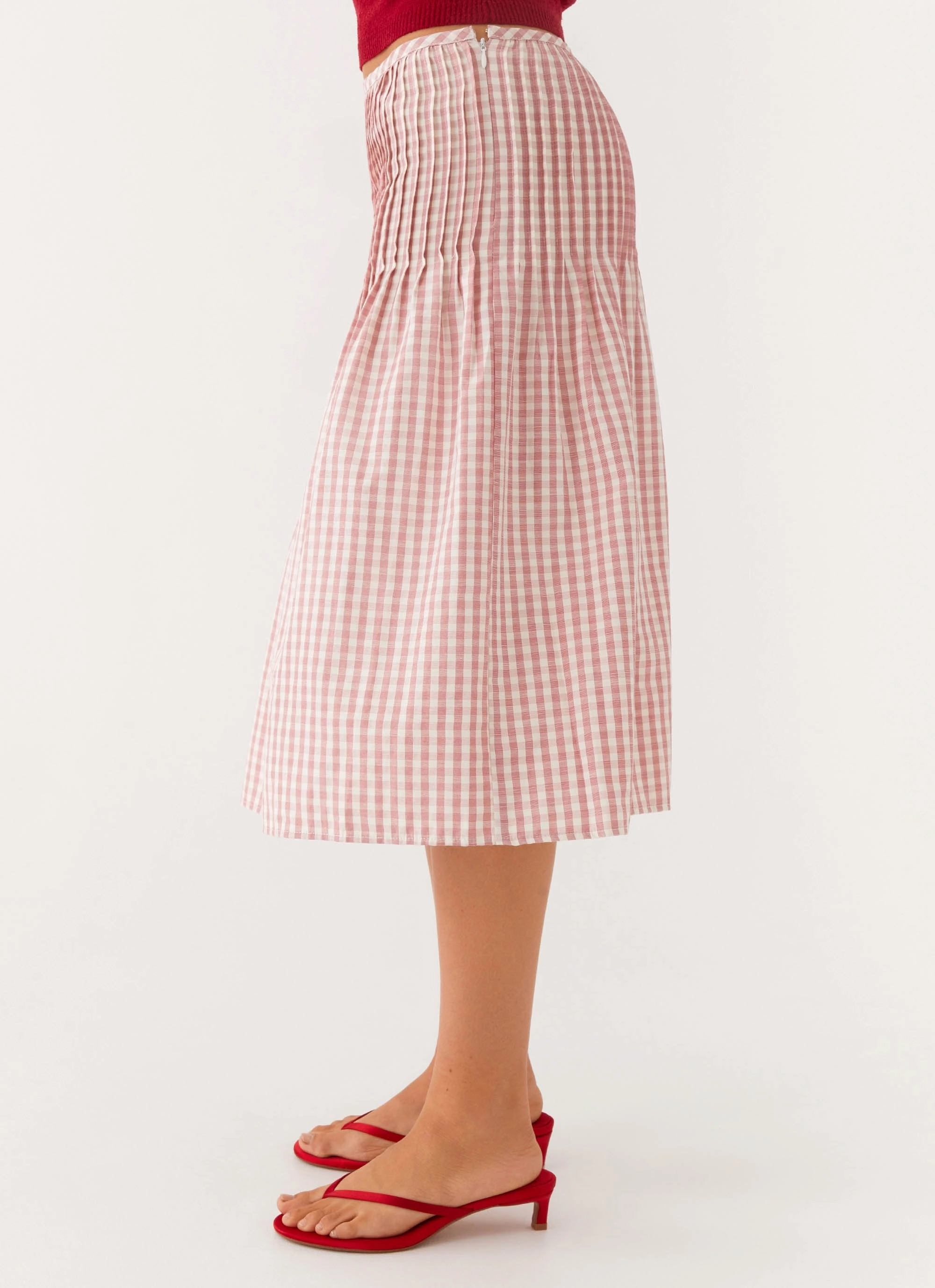Practical Cold Piece Dreamscape Midi Skirt - Maroon Gingham