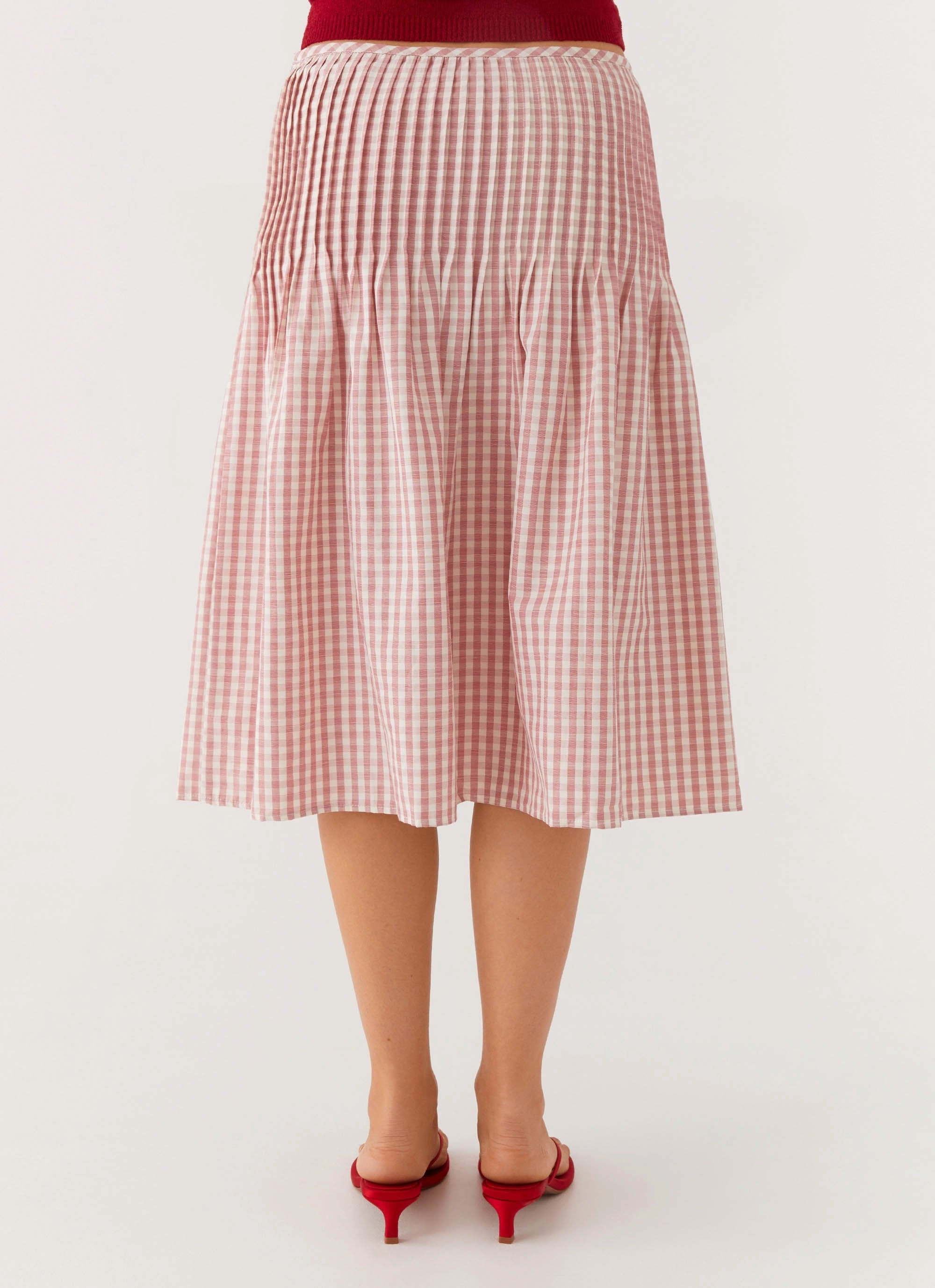 Dreamscape Midi Skirt - Maroon Gingham AntiStatic Lining