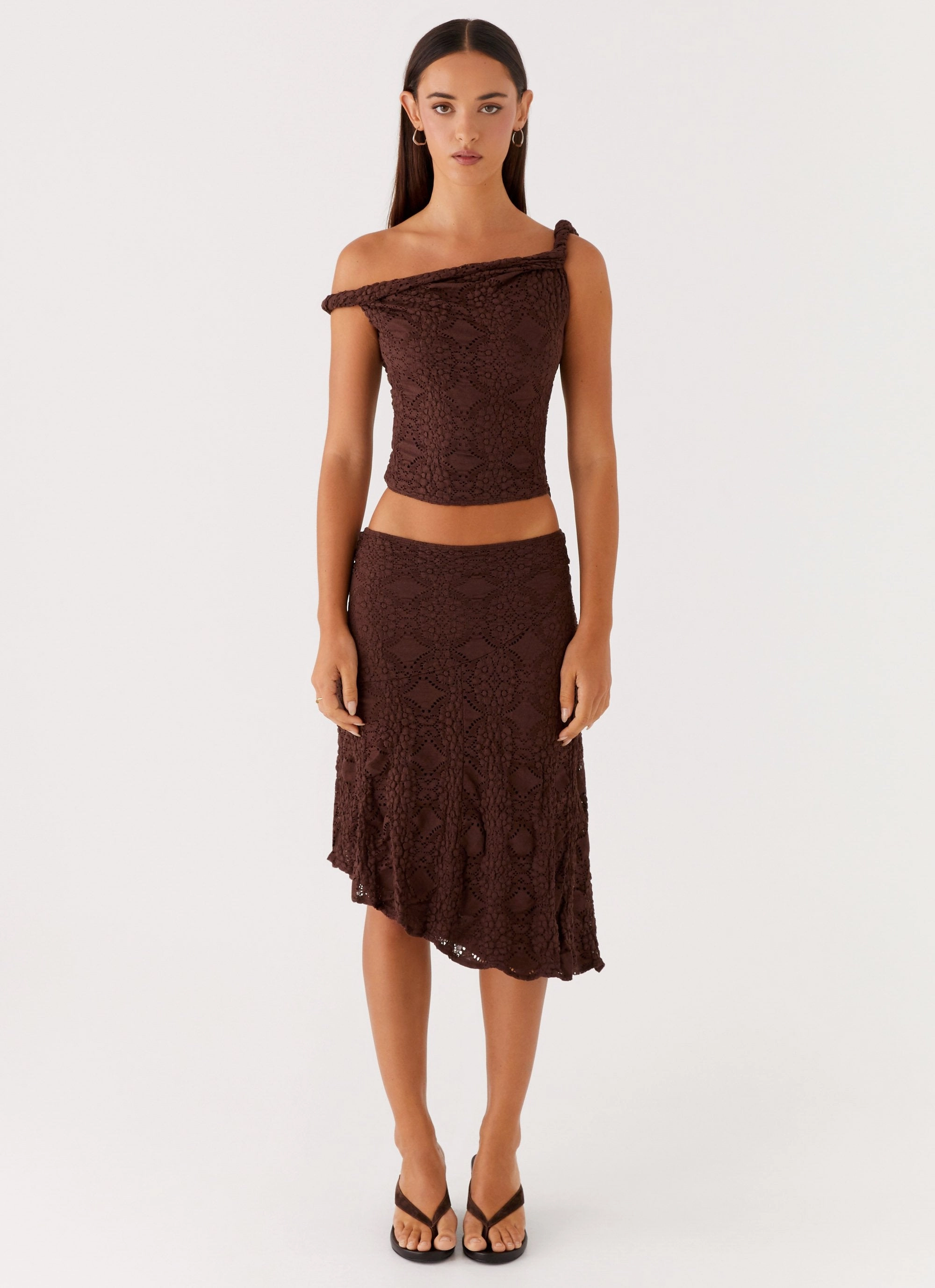 Premium Stretch Diamond Sky Midi Skirt - Chocolate