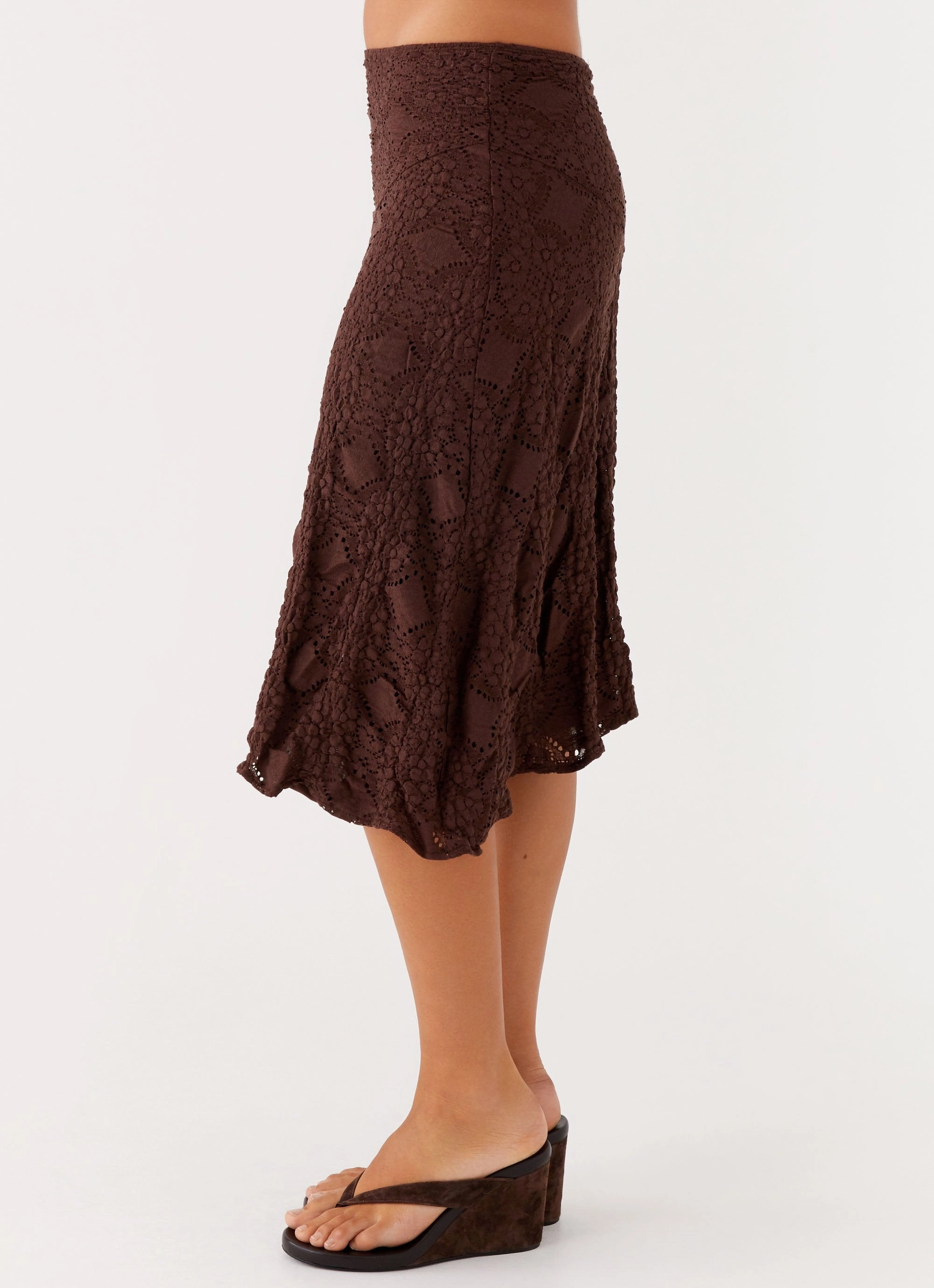 Diamond Sky Midi Skirt - Chocolate Organic Cotton Blend