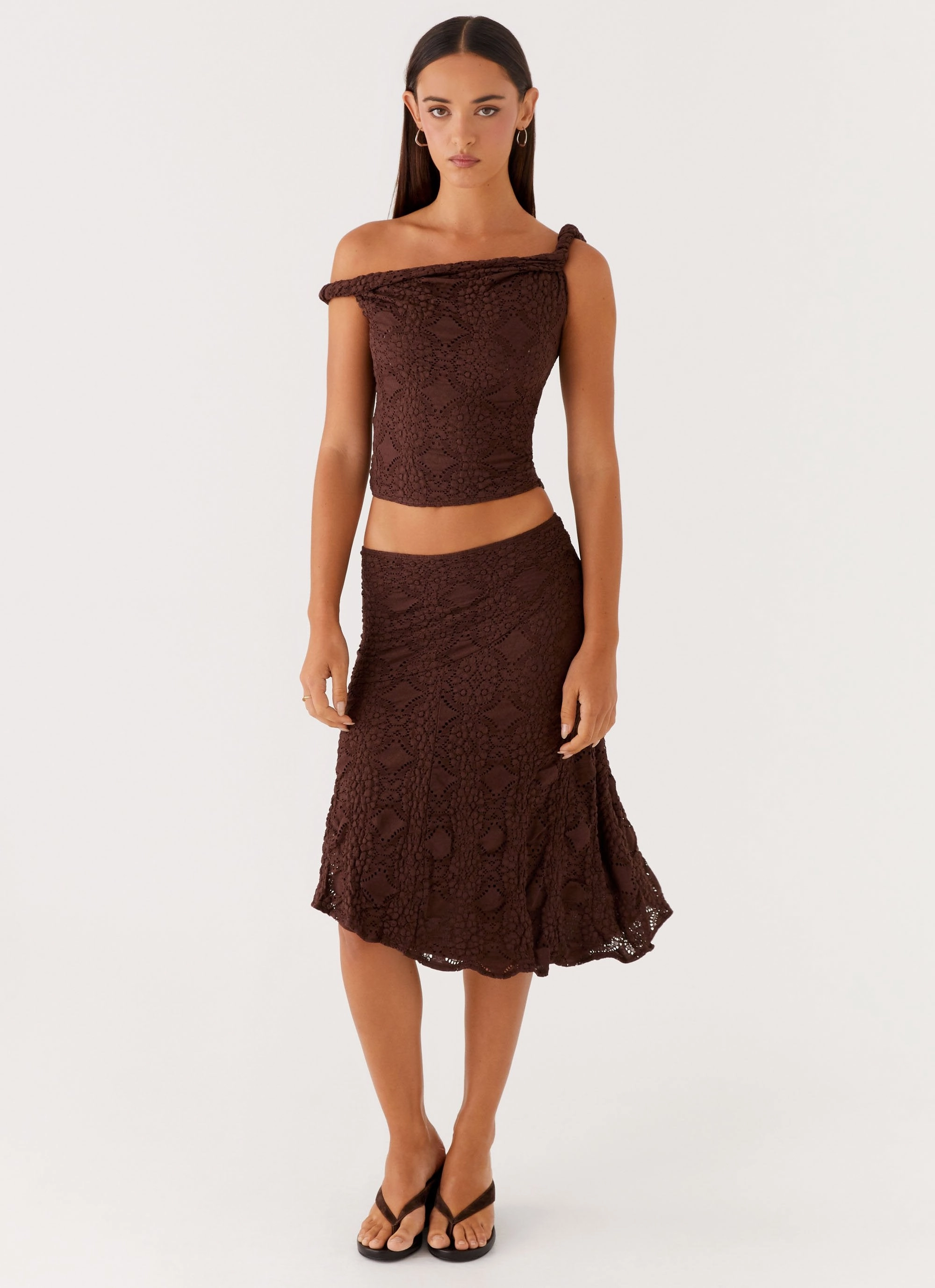 Trendy Vibe Diamond Sky Midi Skirt - Chocolate