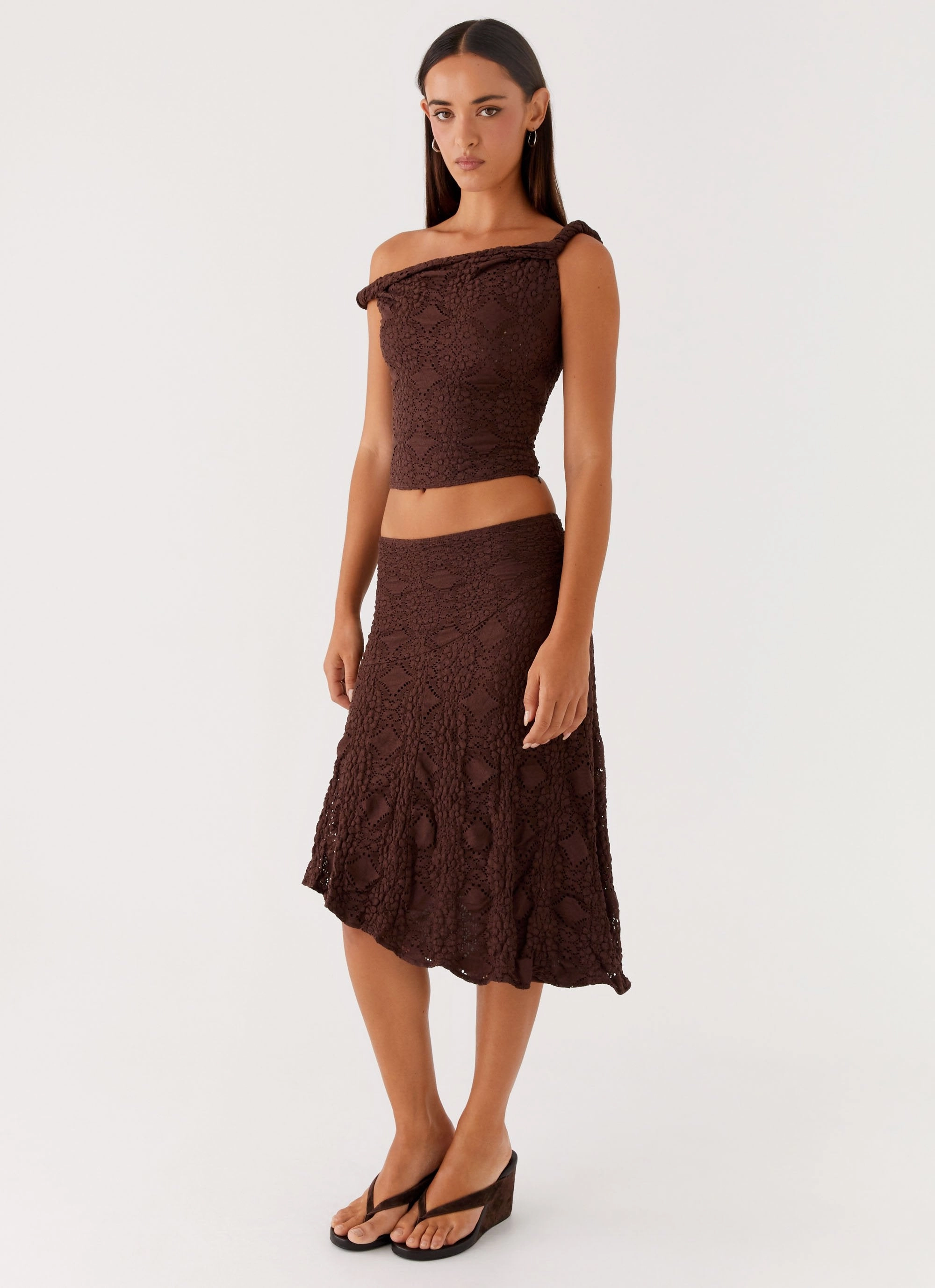 Non Restrictive Cut Diamond Sky Midi Skirt - Chocolate