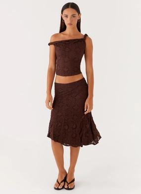 Trendy Vibe Diamond Sky Midi Skirt - Chocolate