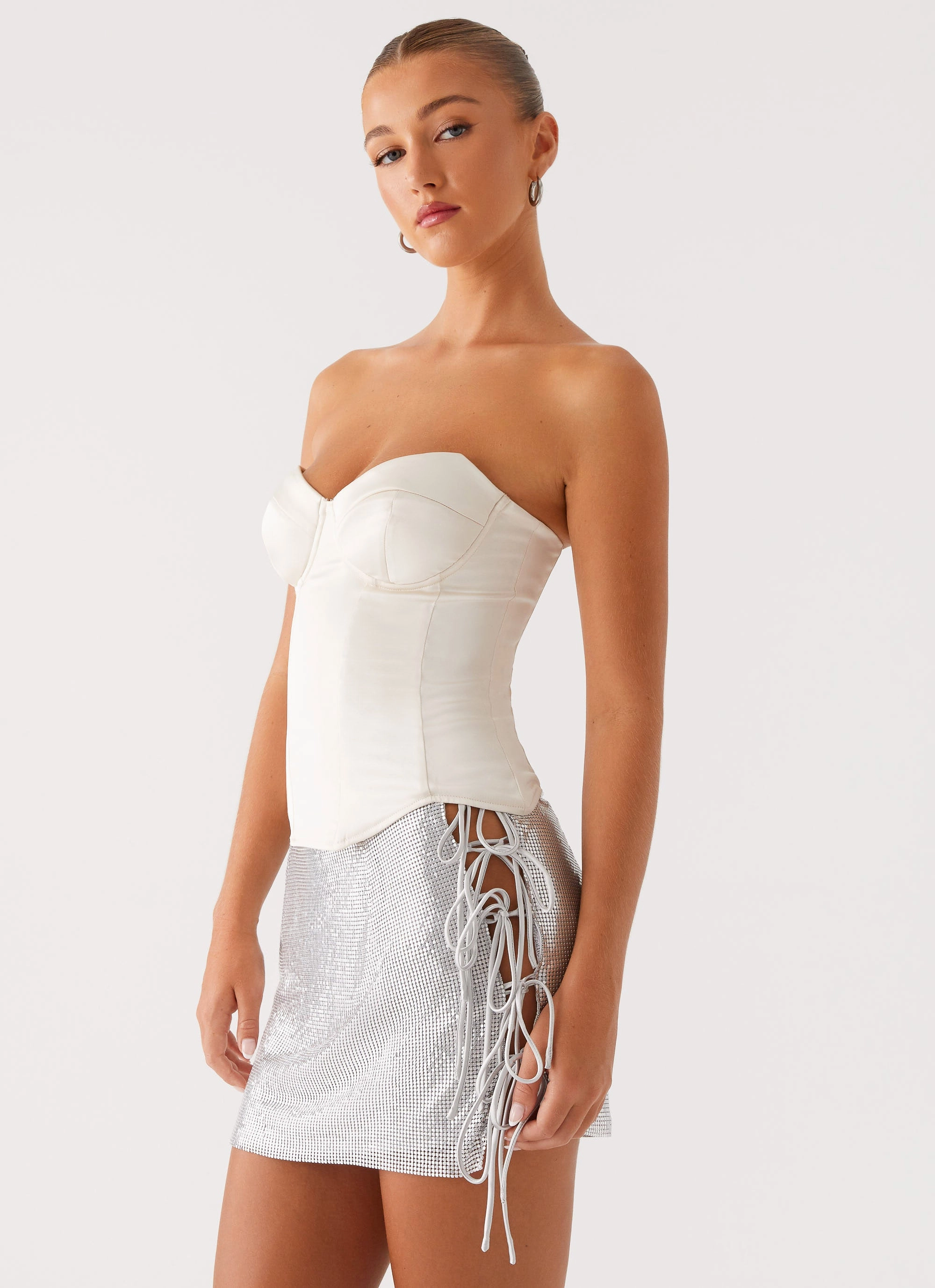 Radar Satin Corset - Ivory Modular Pocket Layout