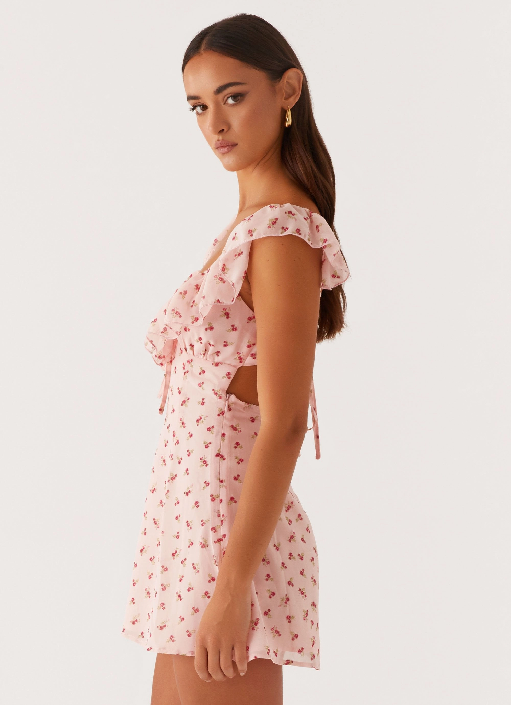 Adrina Ruffle Mini Dress - Pink Flower Blush Shade