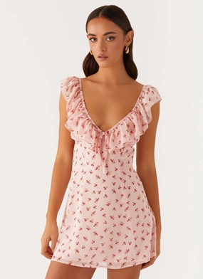 Sleek Texture Adrina Ruffle Mini Dress - Pink Flower