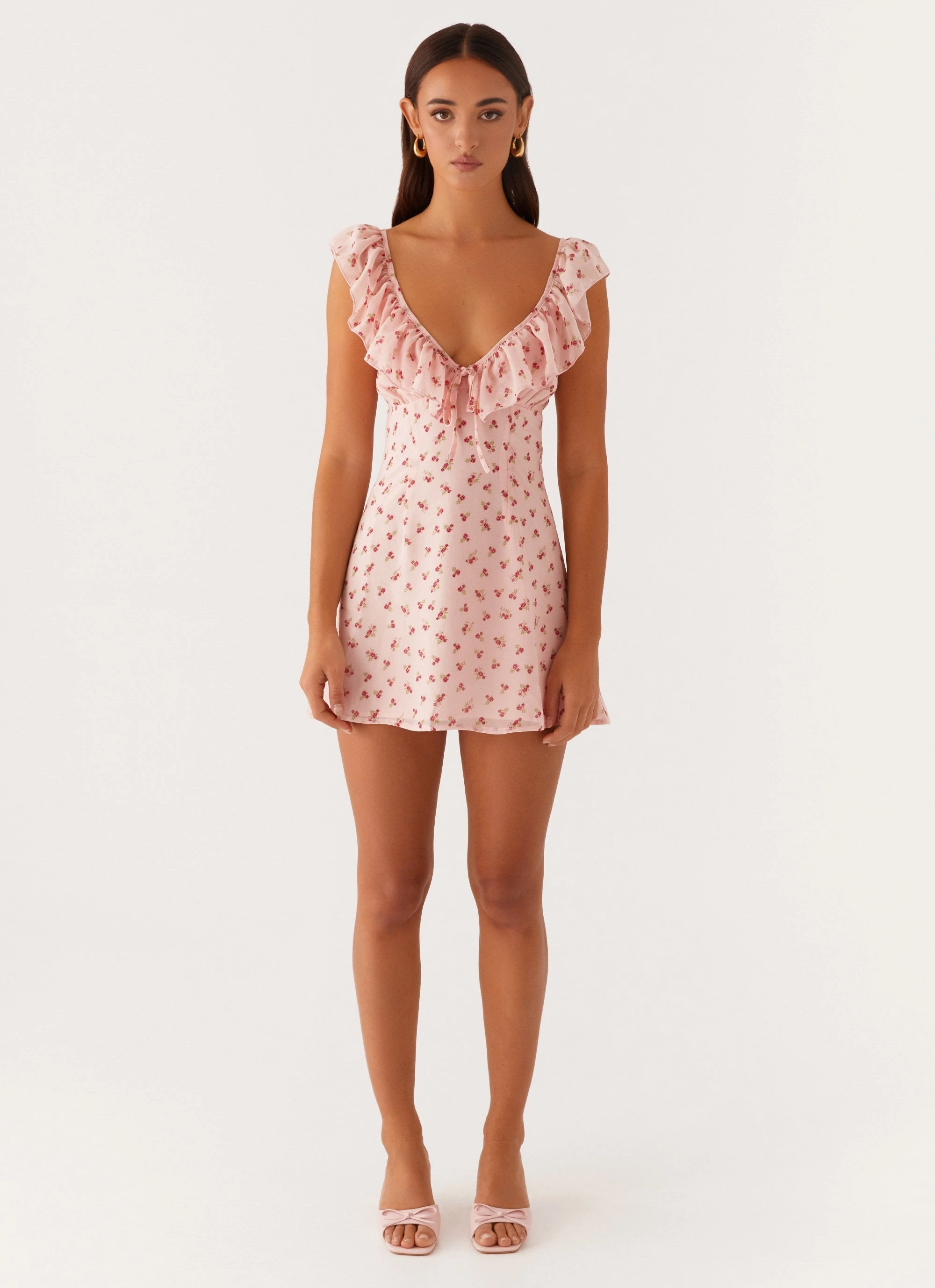 Exclusive-Design Chic Layers Adrina Ruffle Mini Dress - Pink Flower