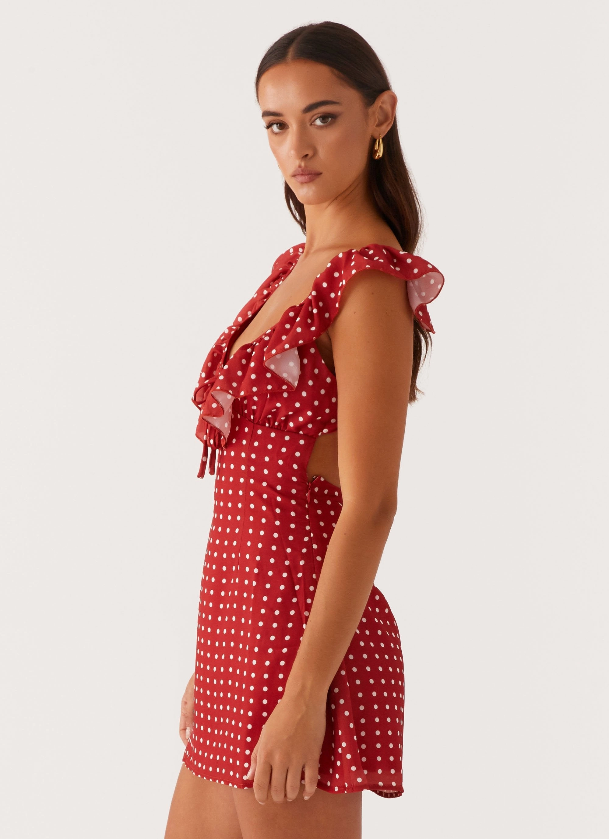 Street Motion Adrina Ruffle Mini Dress - Red Polka Dot