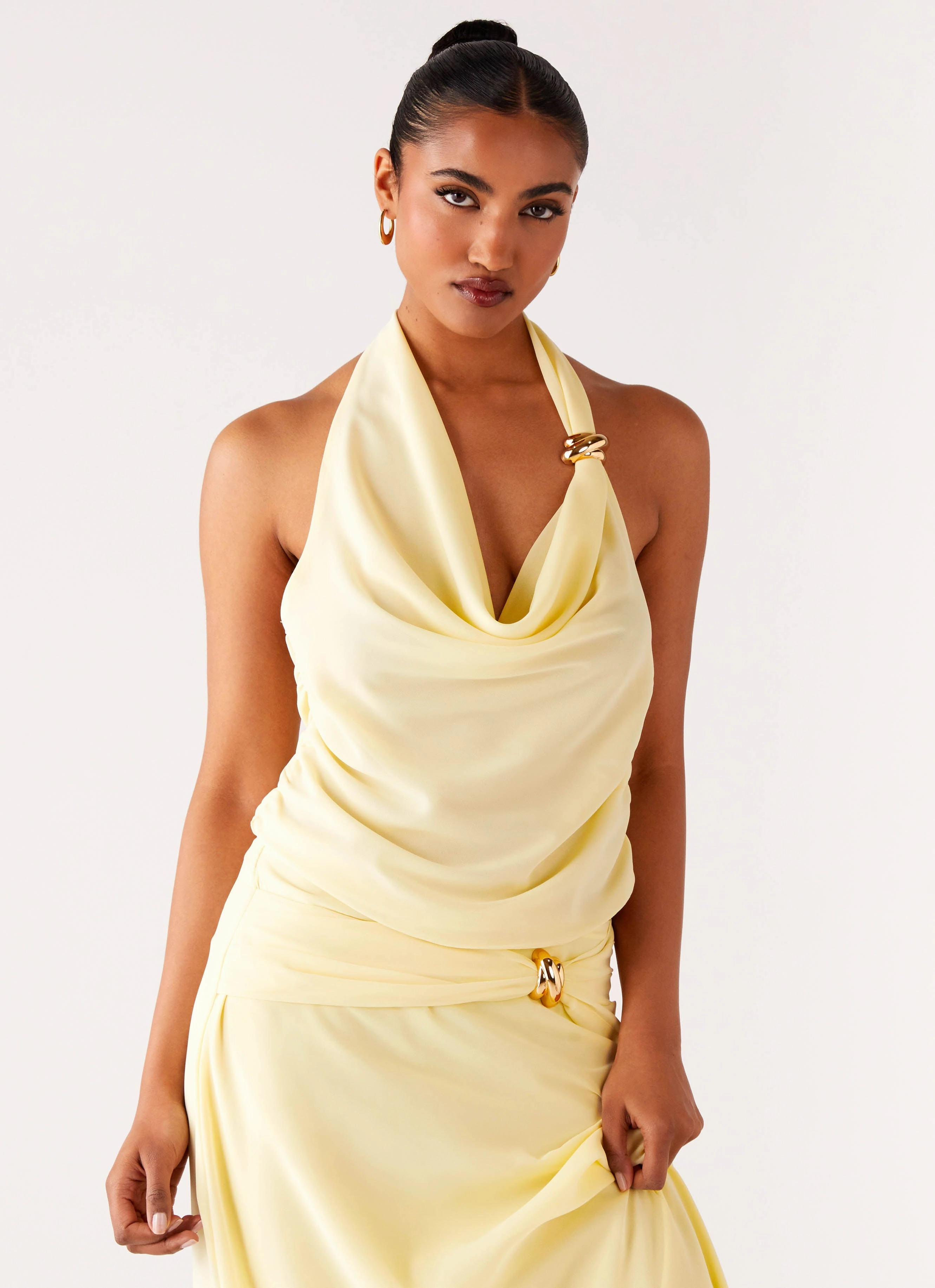 Seamless construction Easy to Wear Anuhea Cowl Top - Yellow