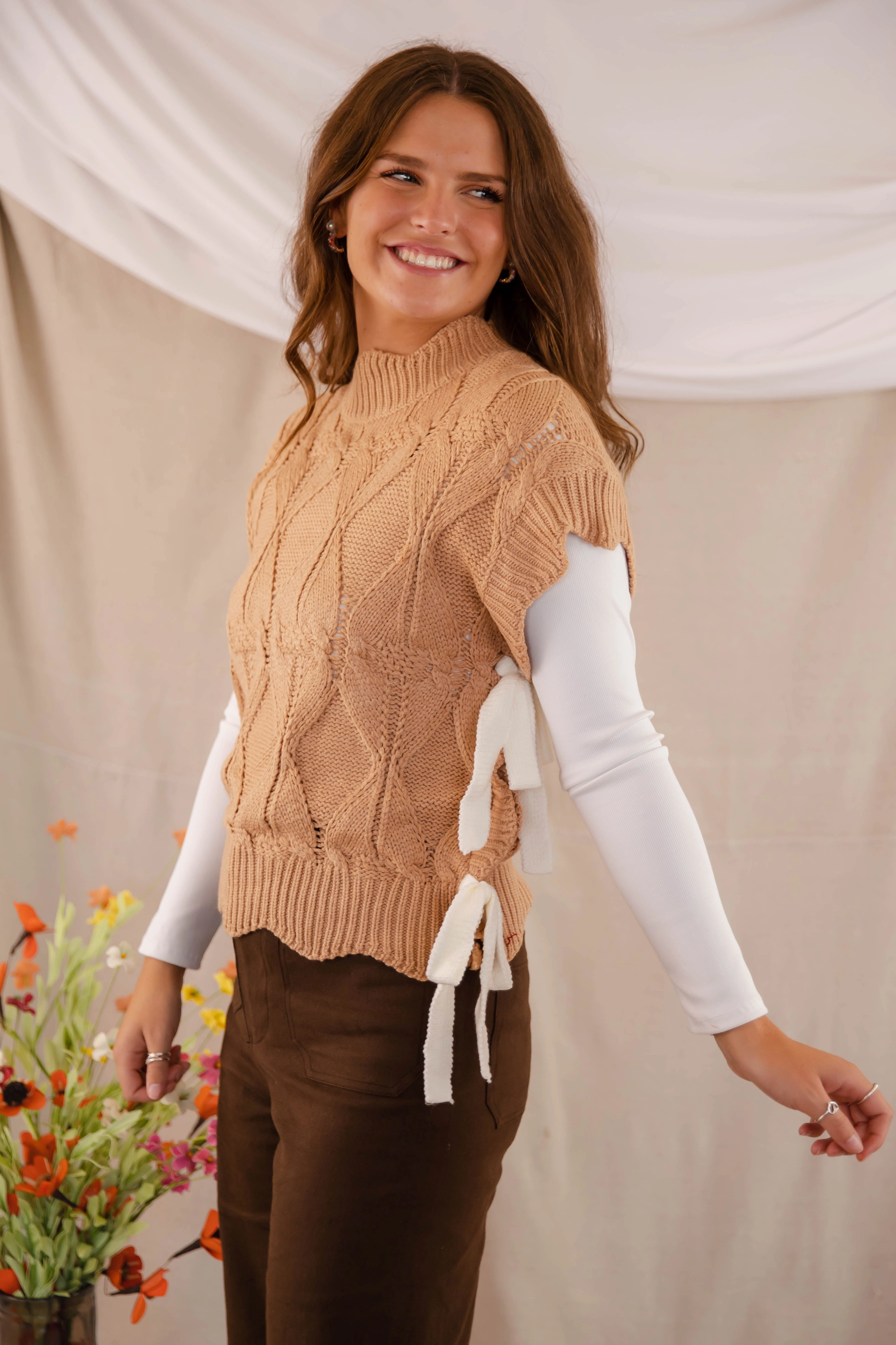 RESTOCK: Please and Thank You Sweater Vest-Mocha RibbedCollar