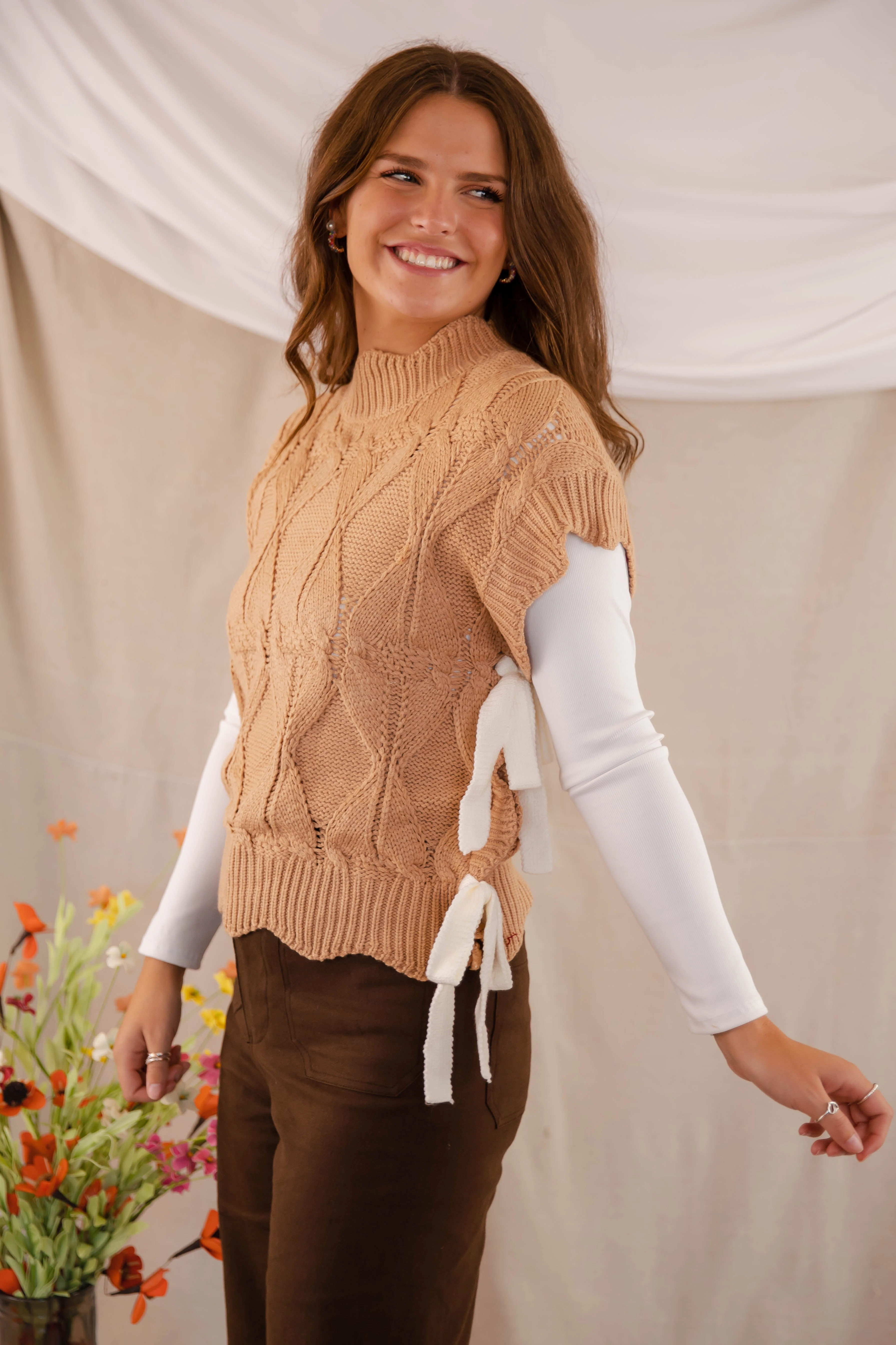 RESTOCK: Please and Thank You Sweater Vest-Mocha Silicone Print Detail Sporty Design