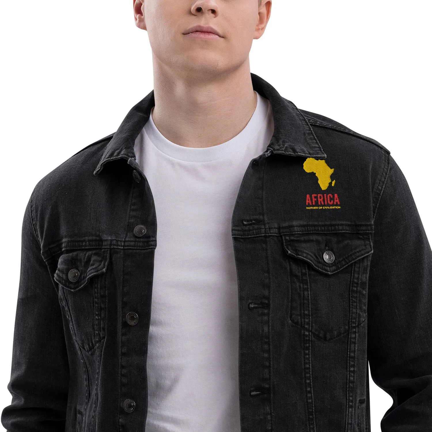 AFRICA - MOTHER OF CIVILIZATION Unisex Denim Jacket (Black)