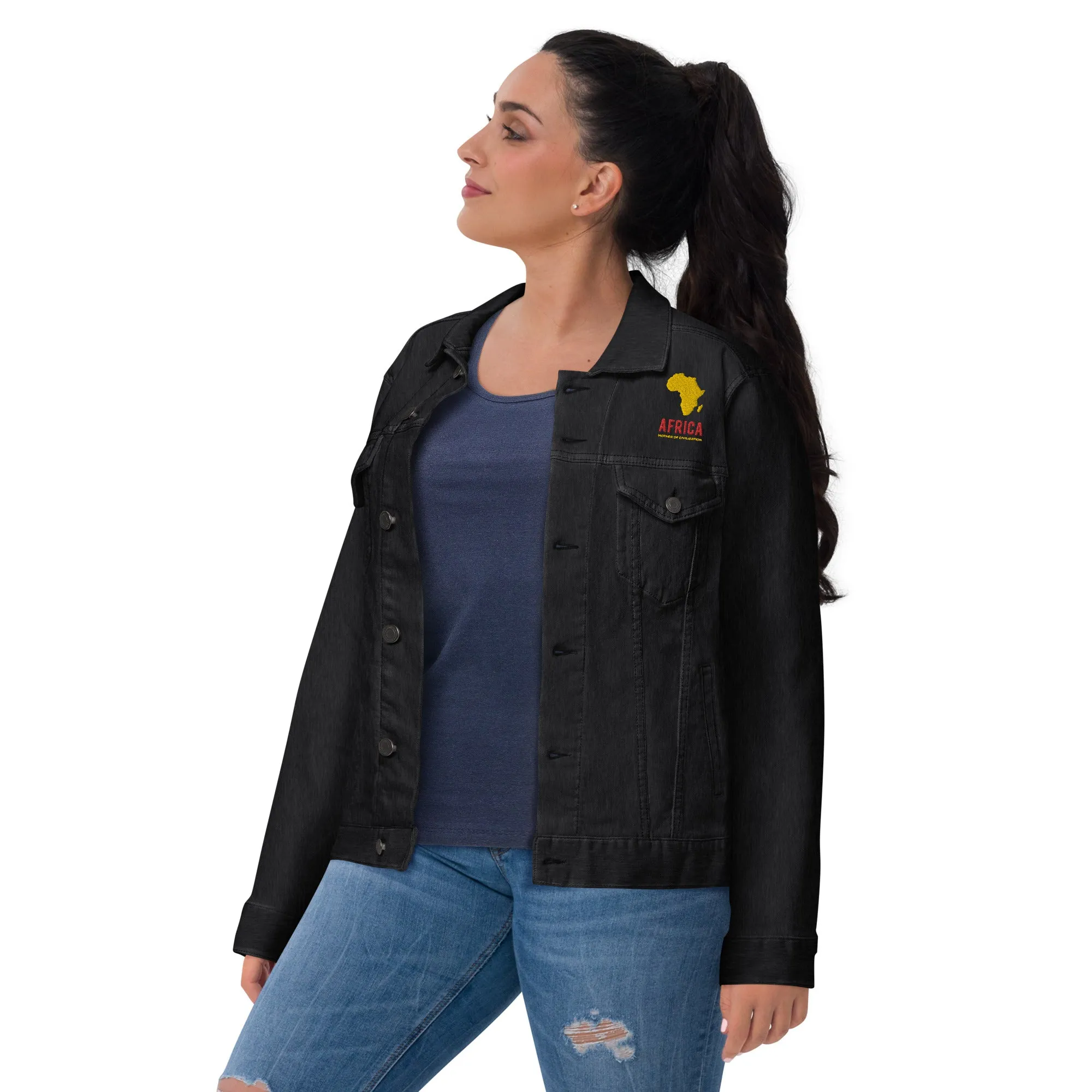 AFRICA - MOTHER OF CIVILIZATION Unisex Denim Jacket (Black)