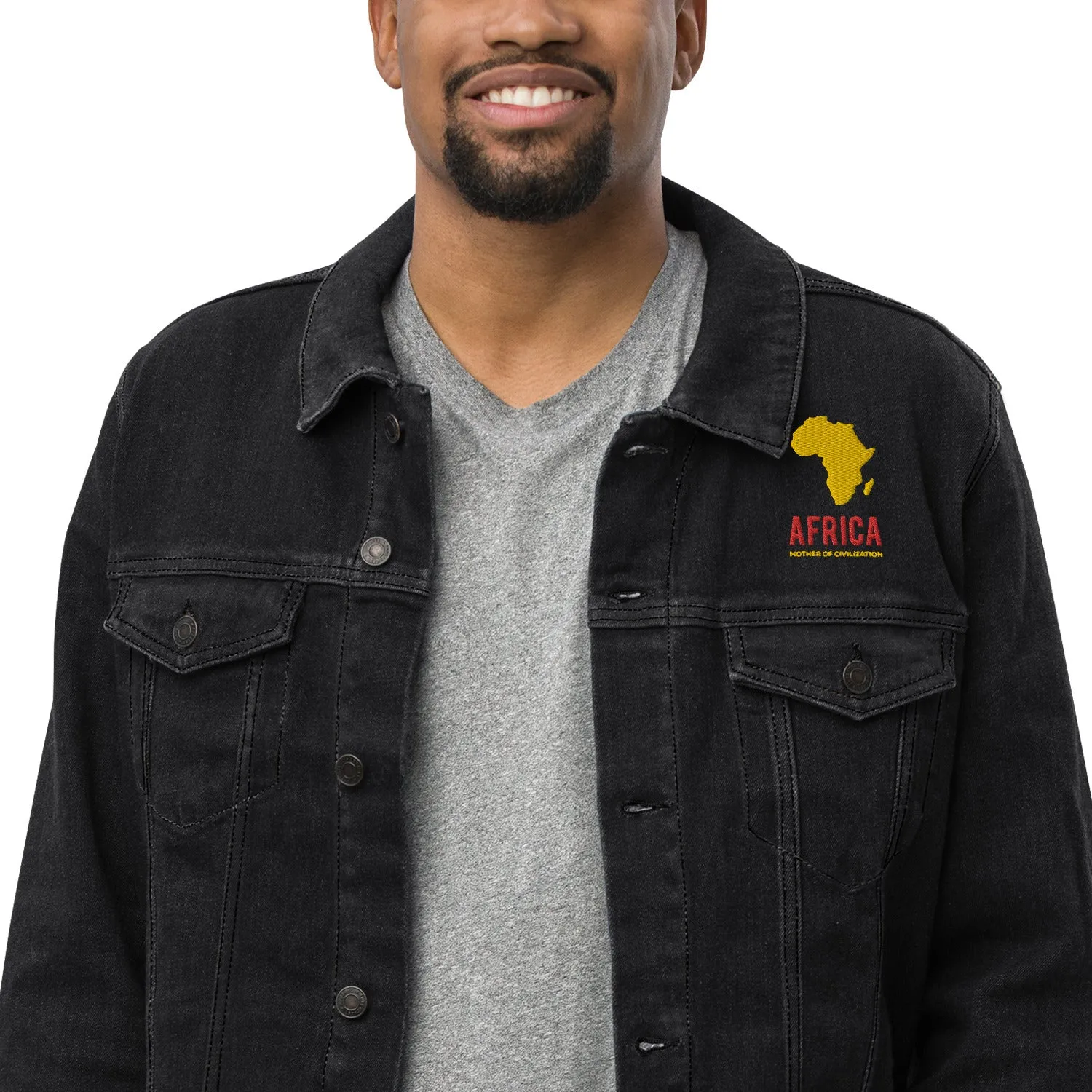 AFRICA - MOTHER OF CIVILIZATION Unisex Denim Jacket (Black)