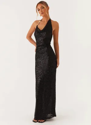 After Tonight Sequin Cowl Neck Maxi Dress - Black Family Joy