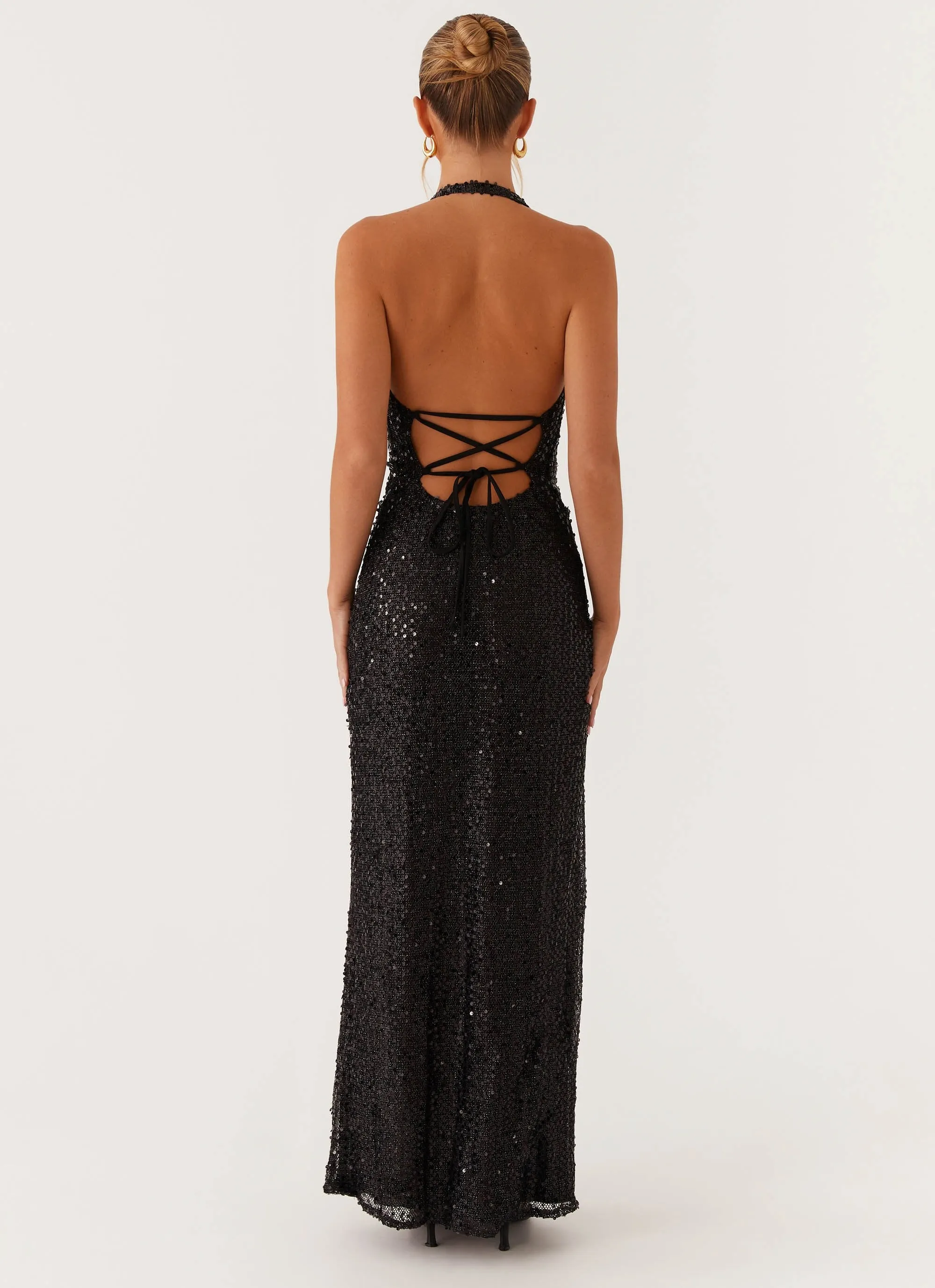 Office Smart After Tonight Sequin Cowl Neck Maxi Dress - Black