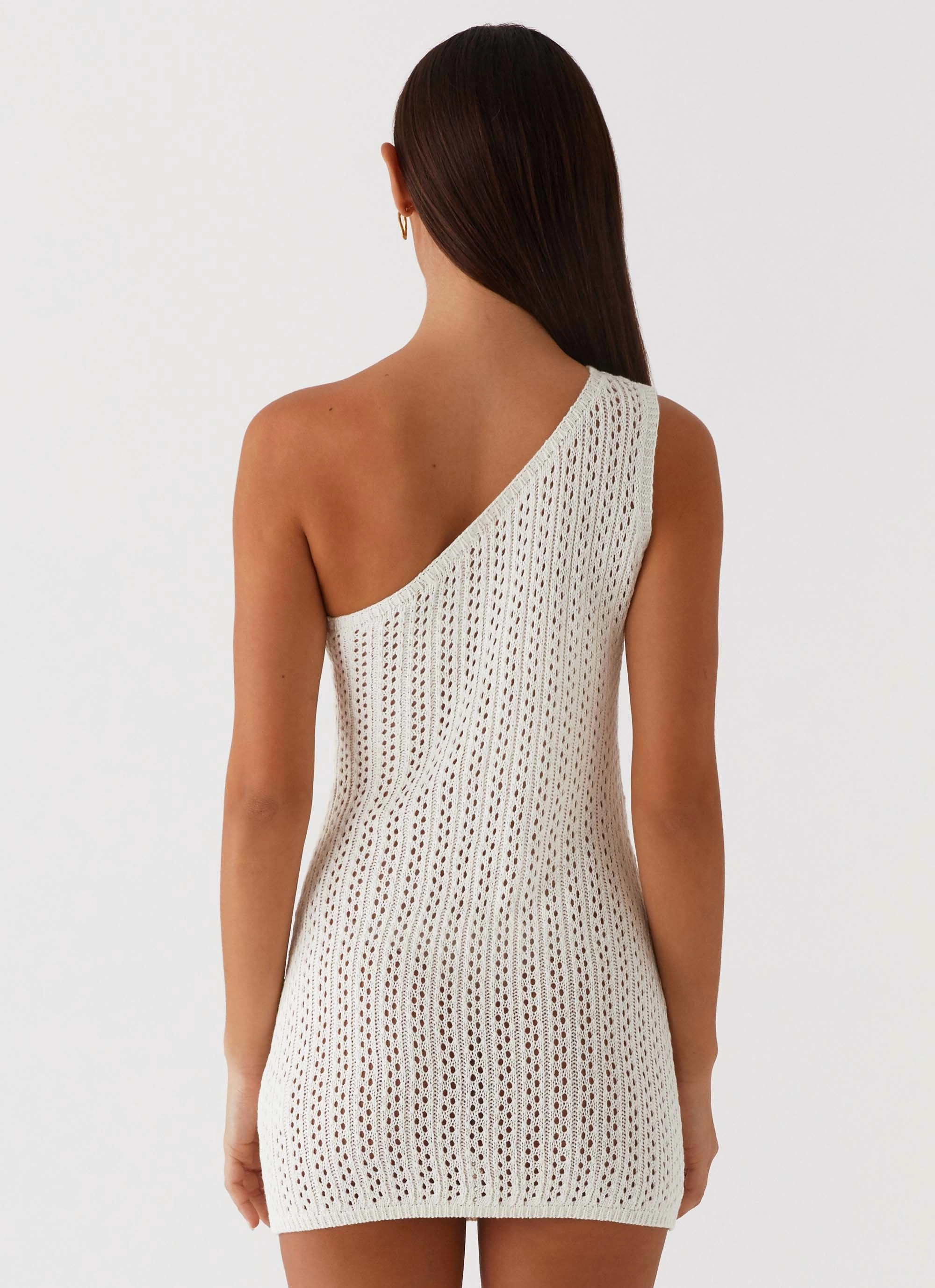 Afterglow One Shoulder Crochet Mini Dress - Ivory Easy Look Seasonal Wear