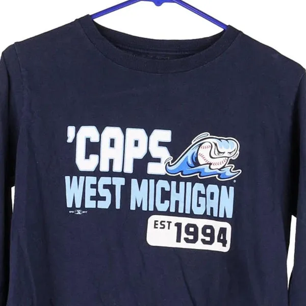 Age 10-12 White Caps West Michigan Champion Long Sleeve T-Shirt - Large Navy Cotton Blend
