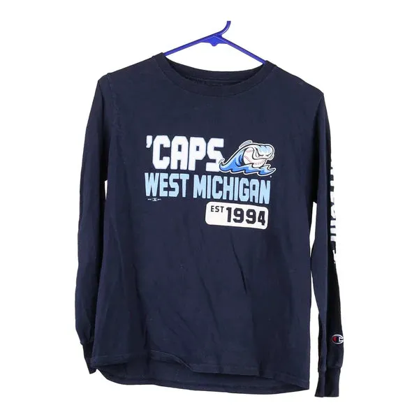 Age 10-12 White Caps West Michigan Champion Long Sleeve T-Shirt - Large Navy Cotton Blend