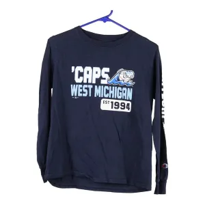 Age 10-12 White Caps West Michigan Champion Long Sleeve T-Shirt - Large Navy Cotton Blend