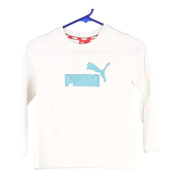 Age 6-7 Puma Long Sleeve T-Shirt - Small White Cotton