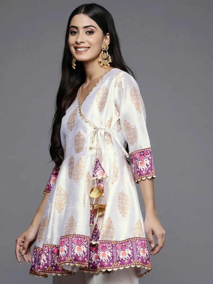 Ahalyaa Women White & Golden Ethnic Printed Tunic