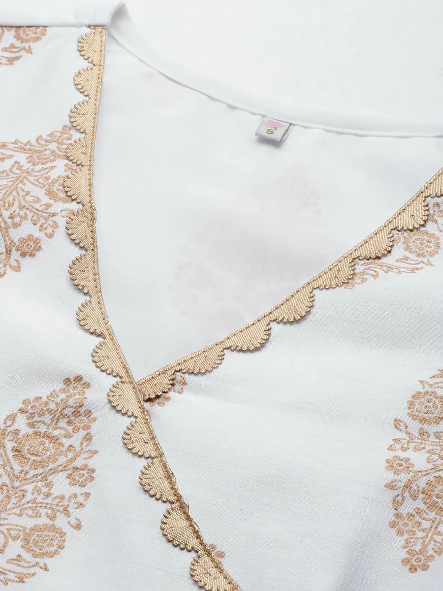 Ahalyaa Women White & Golden Ethnic Printed Tunic